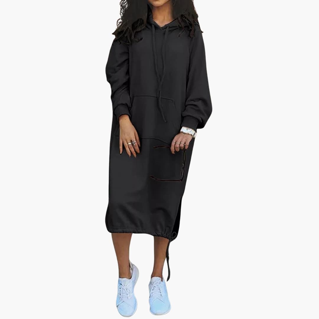 Damen Hoodie Kleid mit langen Ärmeln und Fronttasche
