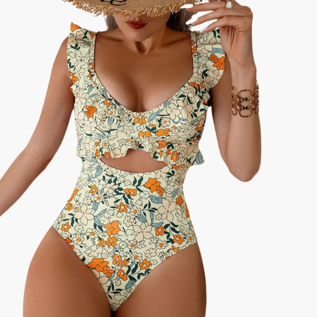 Rüschen Cut-Out Badeanzug für Damen