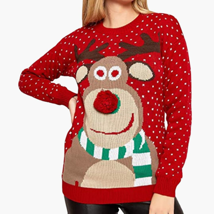 Damen Weihnachts-Pullover mit Rentier und Strukturdetails