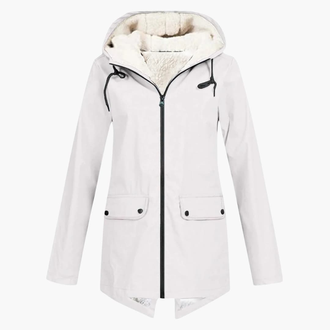 Damen Trenchcoat mit Kapuze, Reißverschluss und Fronttaschen