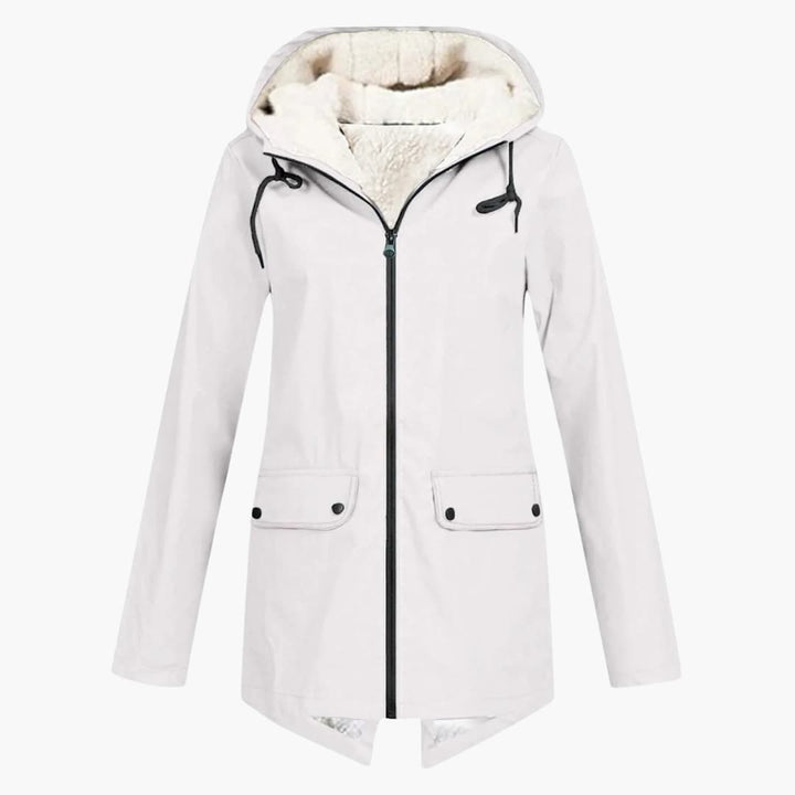 Damen Trenchcoat mit Kapuze, Reißverschluss und Fronttaschen