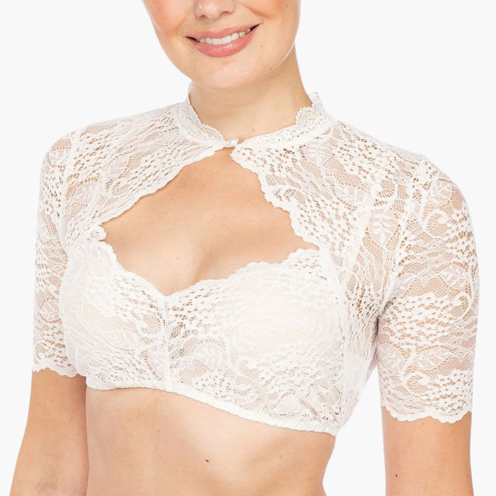 Damen Dirndl Bluse mit Ausschnitt und Spitzenkragen | Oktoberfest 2025