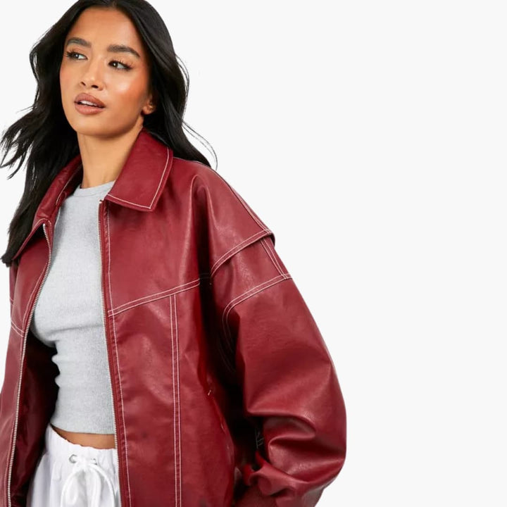 Damen Oversize Jacke mit Kragen und Reißverschluss