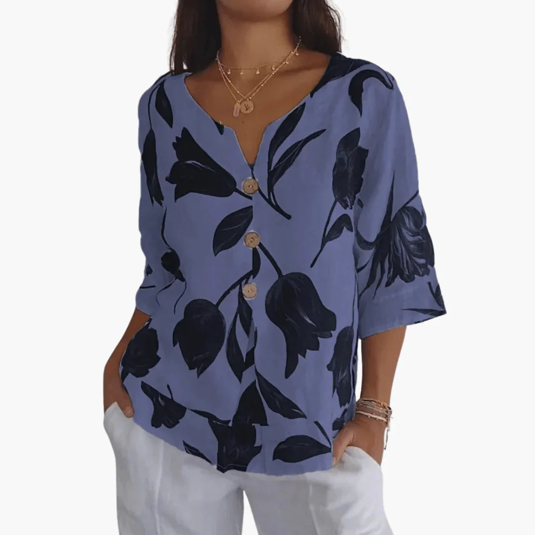 Blumenmuster V-Ausschnitt Bluse für Damen
