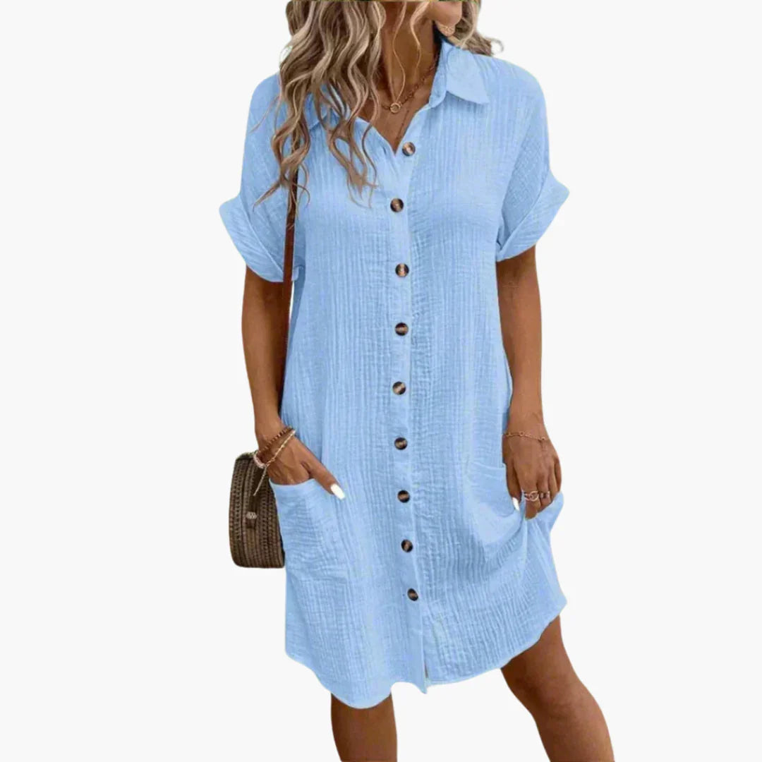 Kurzarm Hemdblusenkleid mit Knopfleiste für Damen