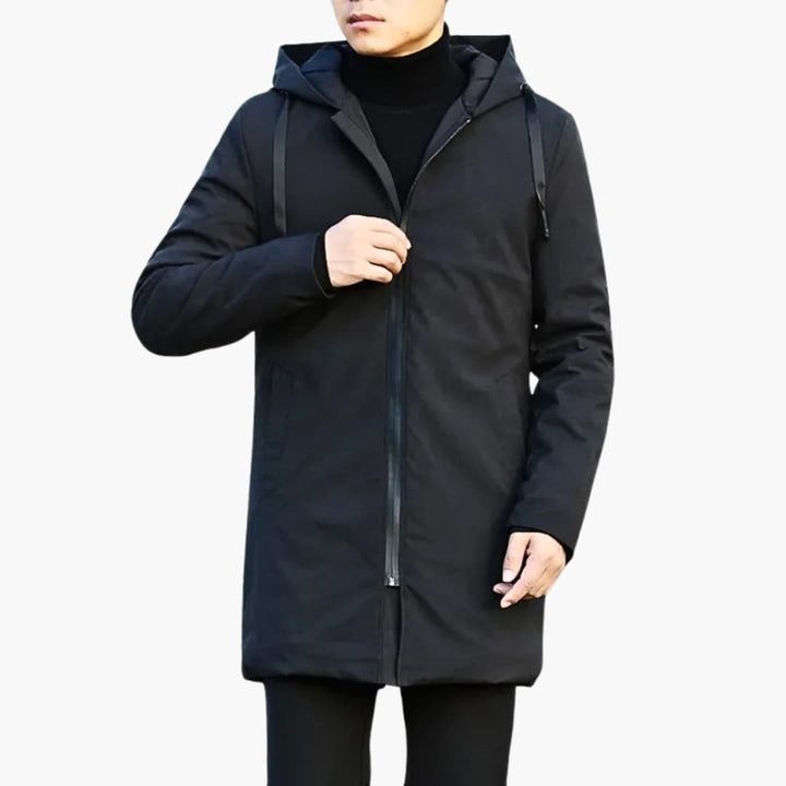 Herren-Regenjacke mit Kapuze, Steppung und durchgehendem Reißverschluss