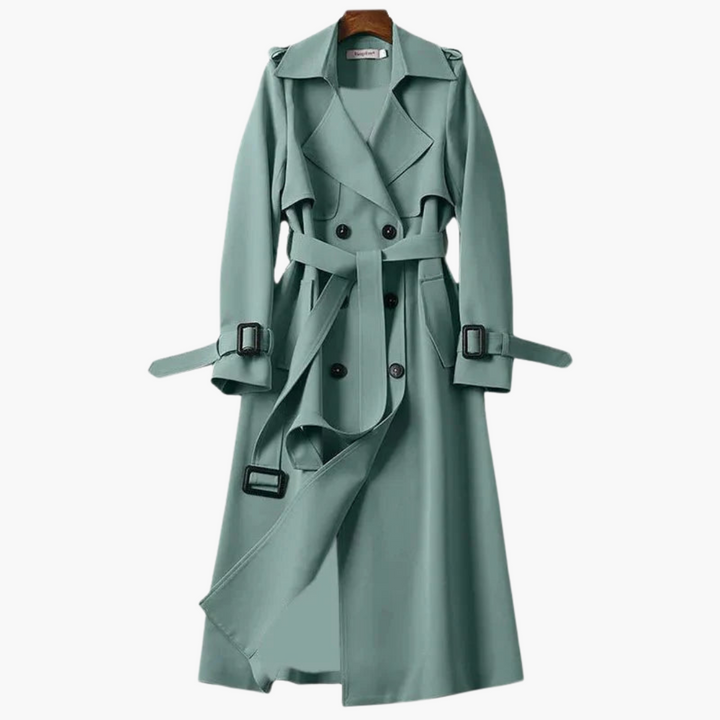 Langer Damen-Trenchcoat mit Taillengürtel und Doppelknöpfen