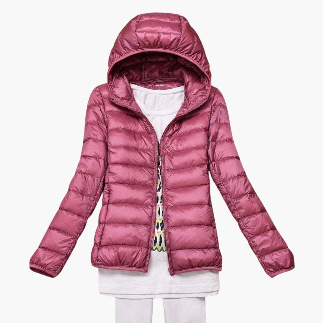 Damen Daunenjacke mit Kapuze und elastischen Bündchen