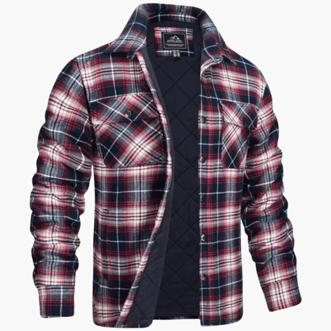Herrenjacke mit Karomuster und durchgehendem Reißverschluss