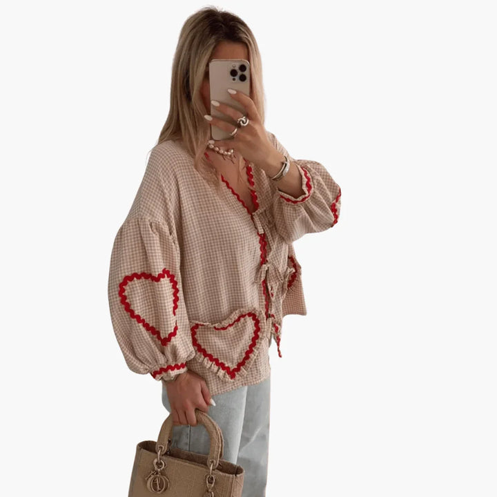 Herztaschen Karobluse für Damen