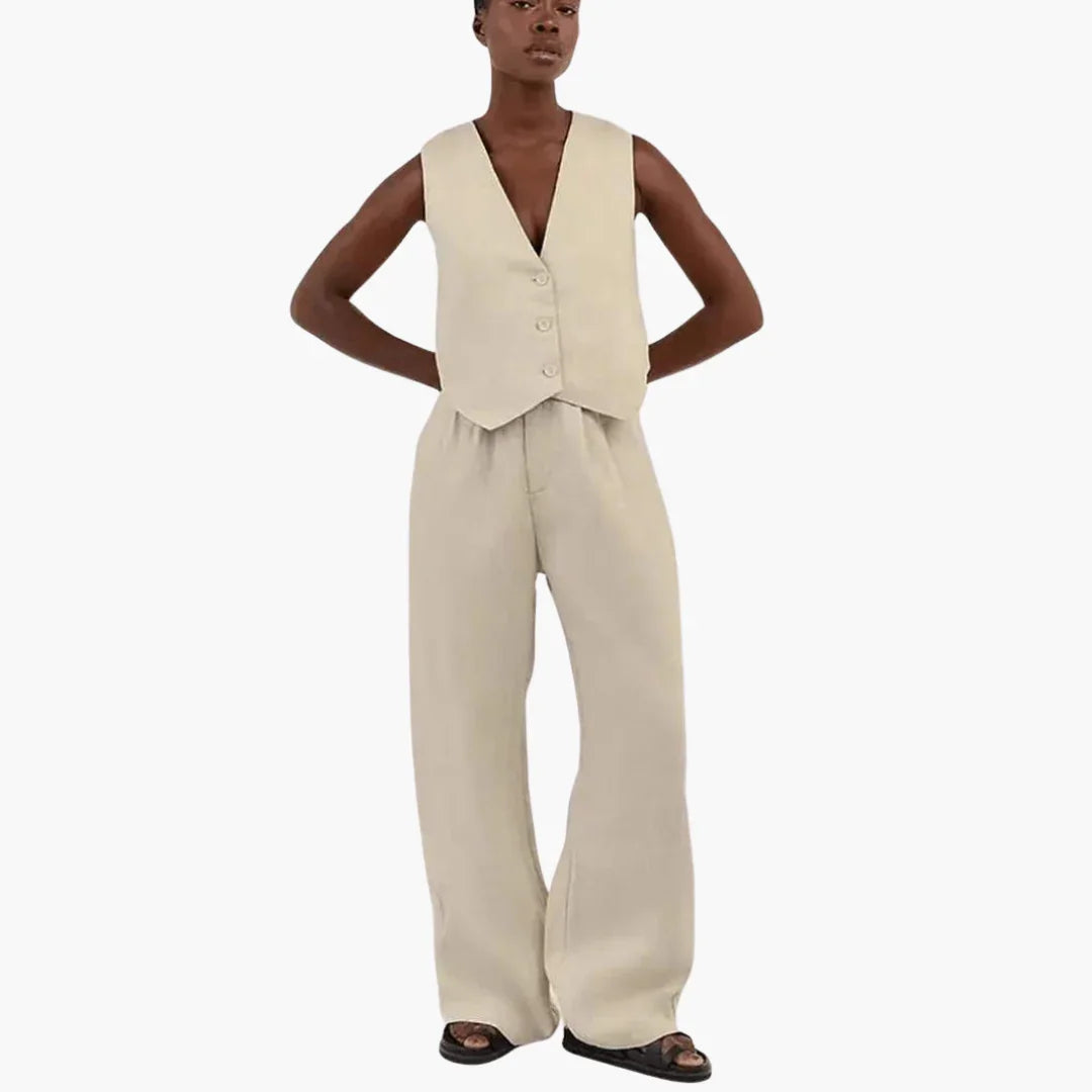 Leinen Zweiteiler Weste Hose für Damen