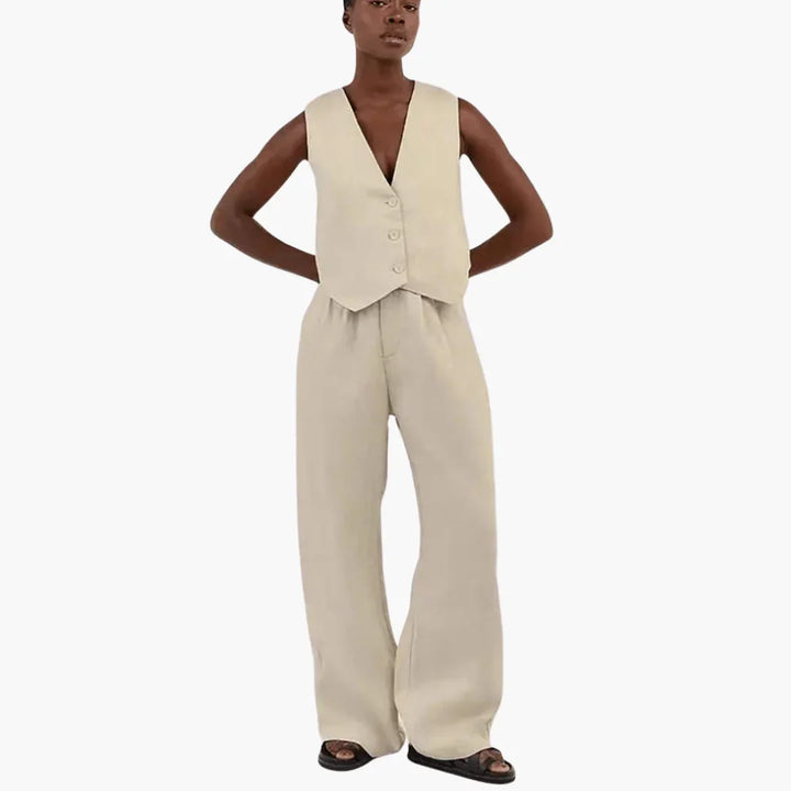 Leinen Zweiteiler Weste Hose für Damen