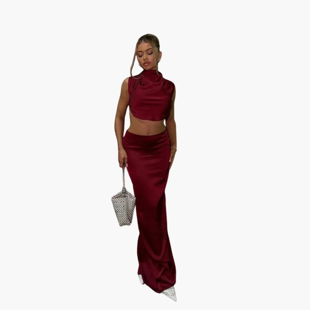 Ärmelloses Satin Zweiteiler Set für Damen