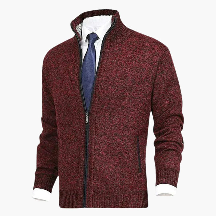 Herren Strickjacke mit Reißverschluss, Stehkragen und geripptem Saum