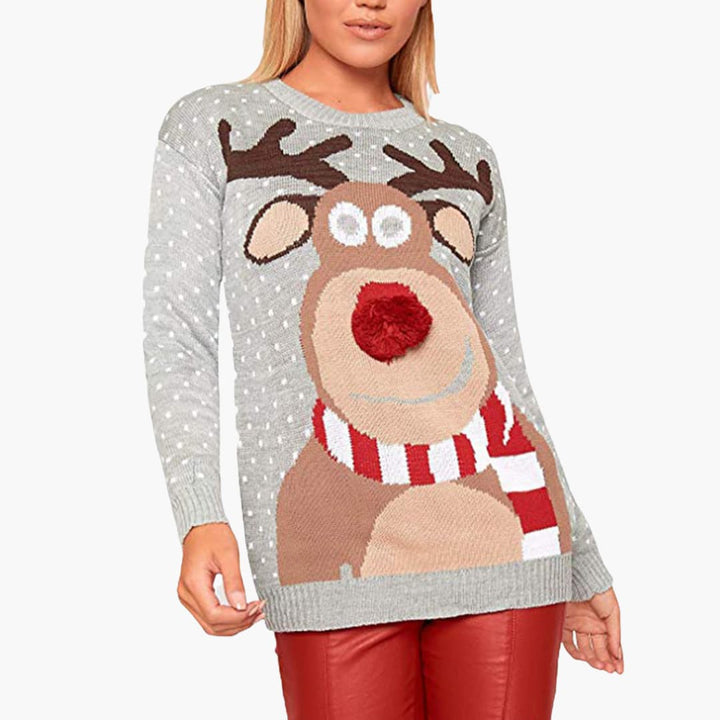 Damen Weihnachts-Pullover mit Rentier und Strukturdetails