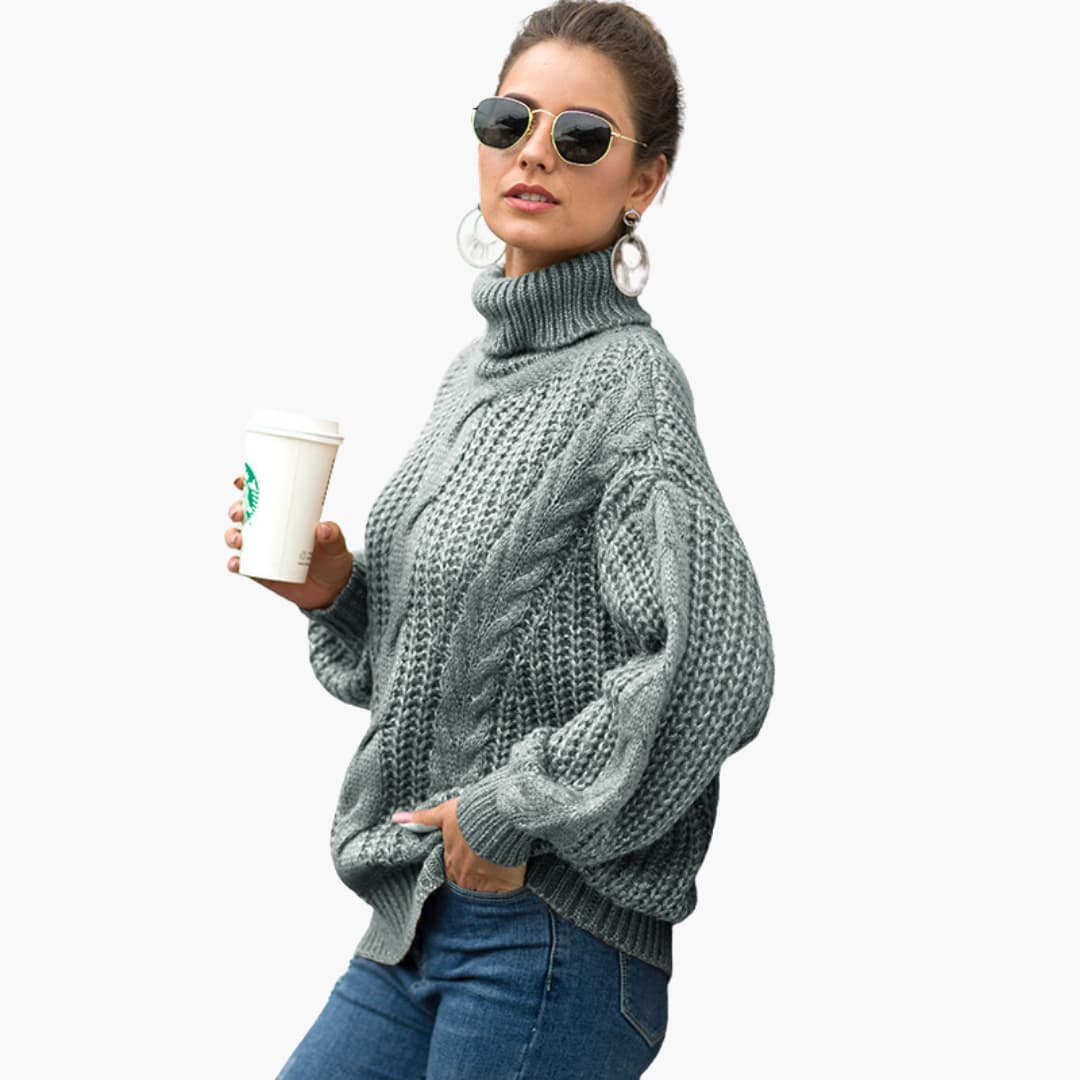 Damen-Strickpullover mit Rollkragen und Zopfmuster-Oberfläche