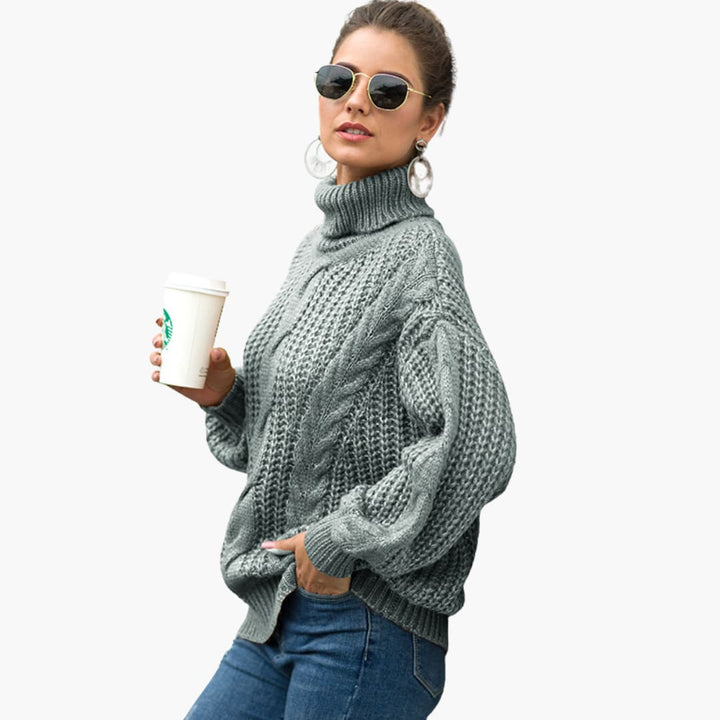 Damen-Strickpullover mit Rollkragen und Zopfmuster-Oberfläche