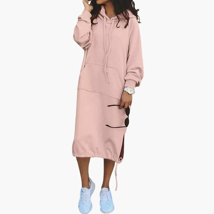 Damen Hoodie Kleid mit langen Ärmeln und Fronttasche