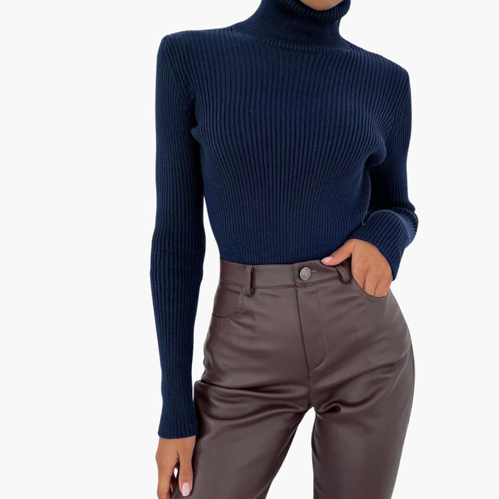 Damen Rollkragenpullover mit gerippter Oberfläche und langen Ärmeln