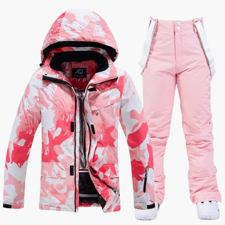 Damen-Skianzug mit Kapuzenjacke und Hosenträgerhose