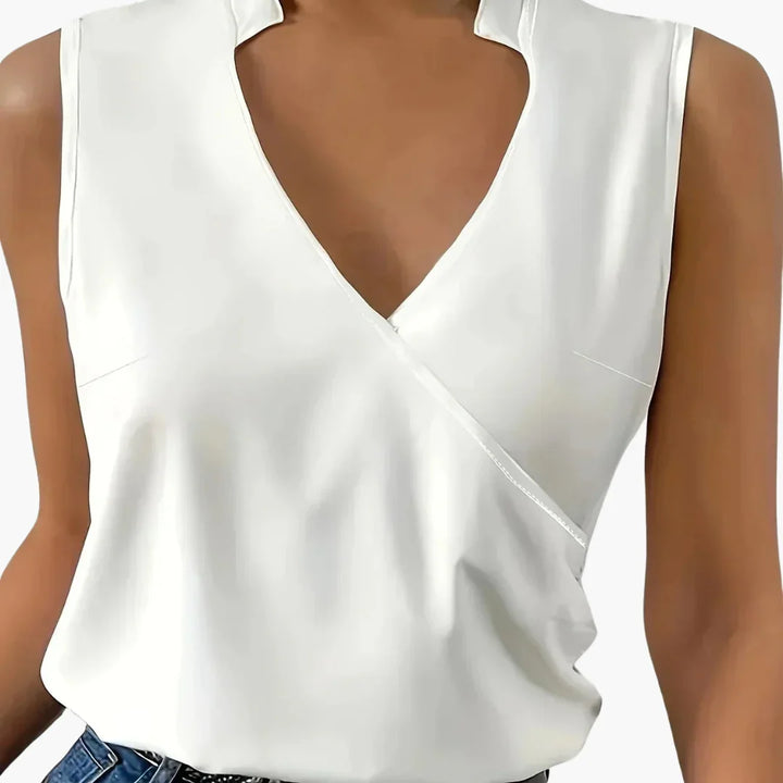 Ärmellose Wickelbluse mit Kragen für Damen - ModeMüller