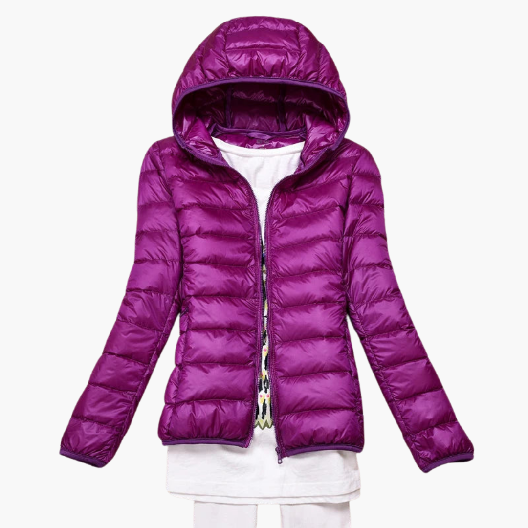 Damen Daunenjacke mit Kapuze und elastischen Bündchen