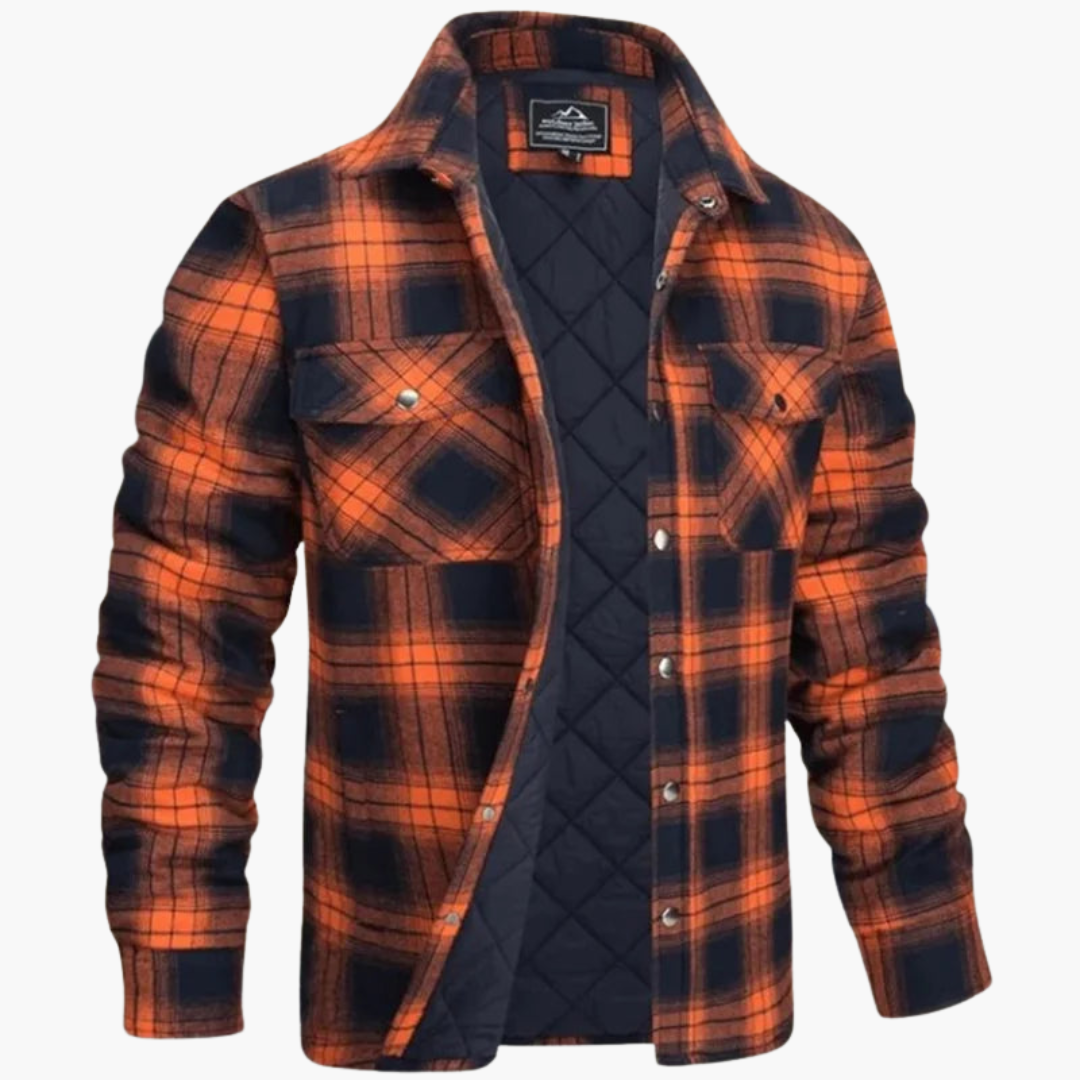 Herrenjacke mit Karomuster und durchgehendem Reißverschluss