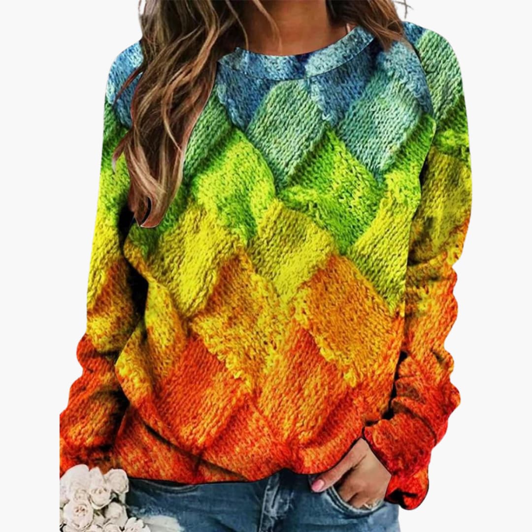 Damen pullover mit Rundhalsausschnitt und mehrfarbigem Muster