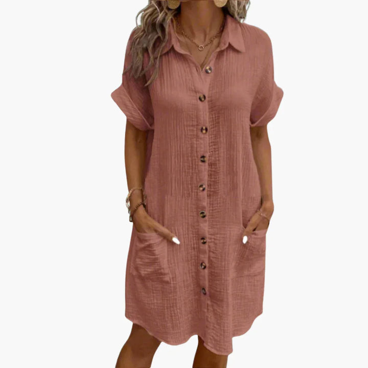 Kurzarm Hemdblusenkleid mit Knopfleiste für Damen