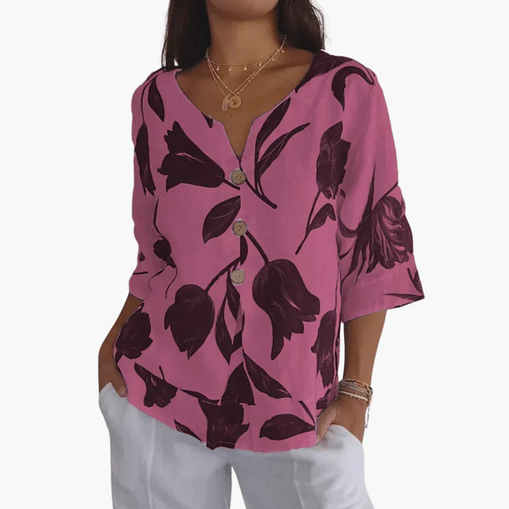 Blumenmuster V-Ausschnitt Bluse für Damen