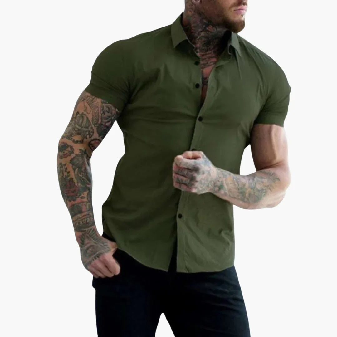 Slim Fit Kurzarmhemd mit Stehkragen für Herren