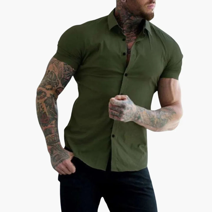Slim Fit Kurzarmhemd mit Stehkragen für Herren