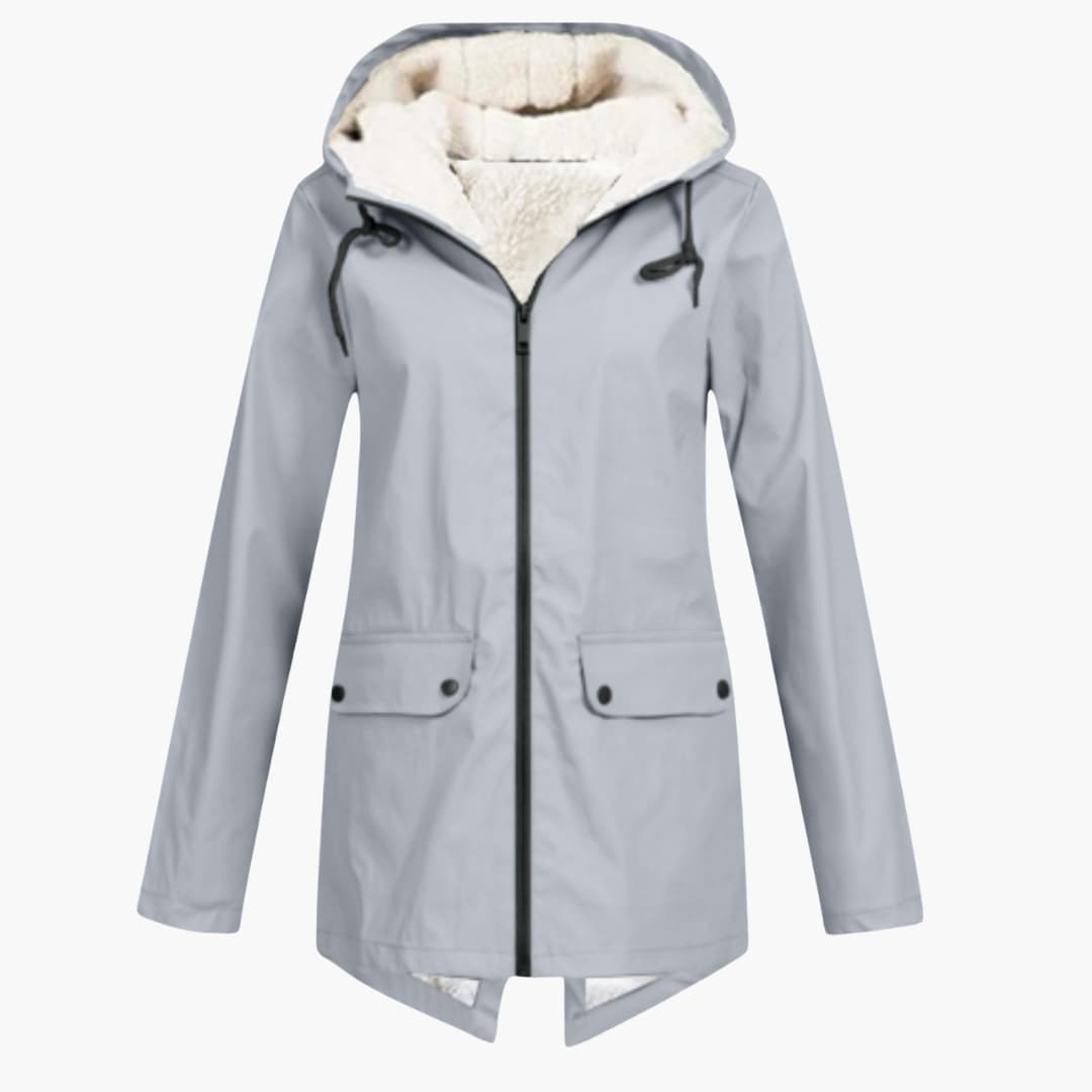 Damen Trenchcoat mit Kapuze, Reißverschluss und Fronttaschen