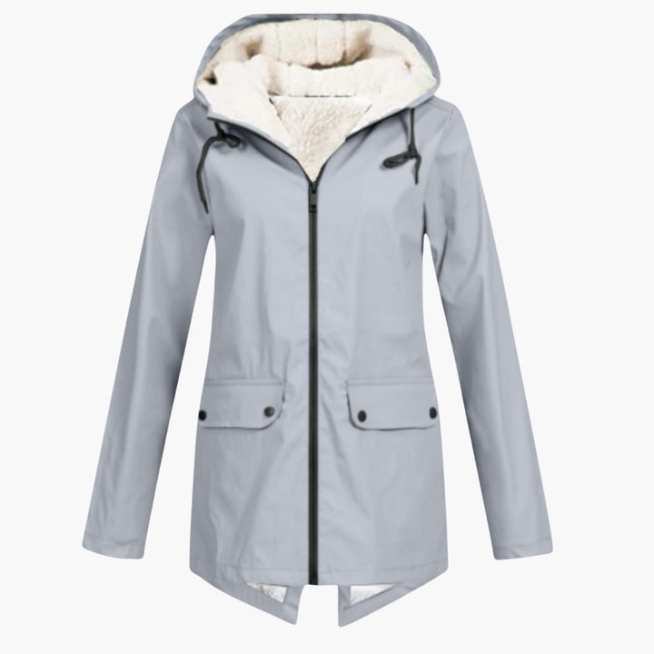 Damen Trenchcoat mit Kapuze, Reißverschluss und Fronttaschen
