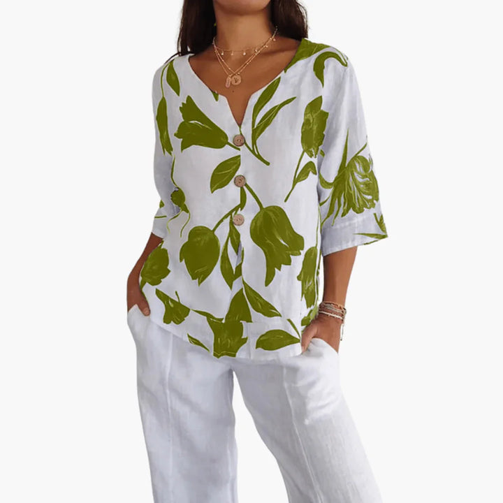 Blumenmuster V-Ausschnitt Bluse für Damen