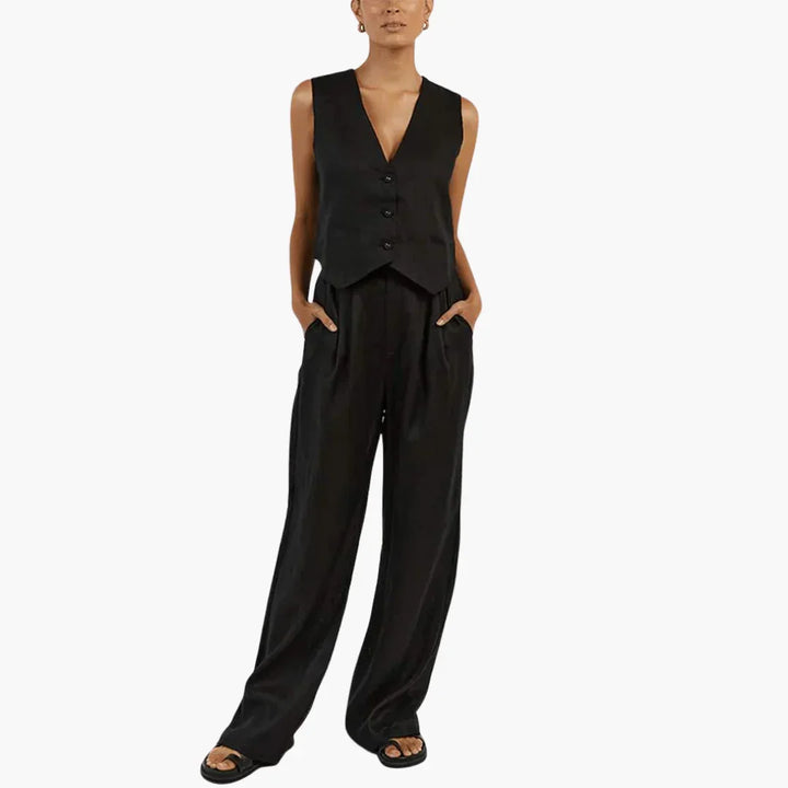 Leinen Zweiteiler Weste Hose für Damen
