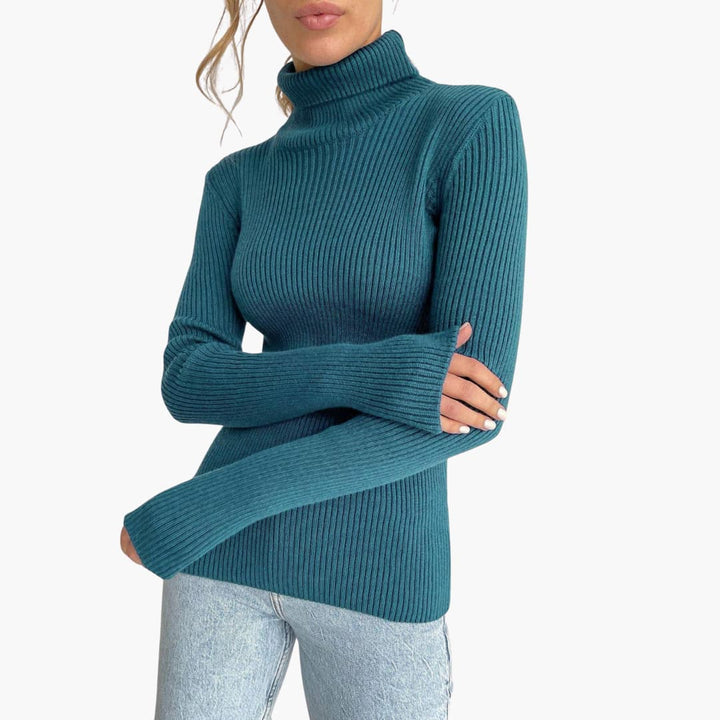 Damen Rollkragenpullover mit gerippter Oberfläche und langen Ärmeln