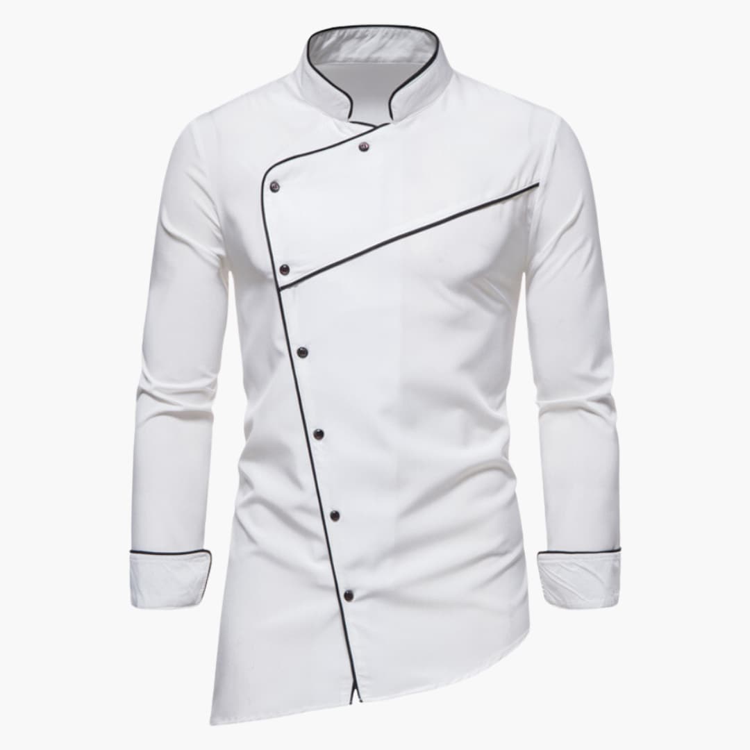 Herren Kochjacke mit Stehkragen und kontrastierendem Knopfleisten