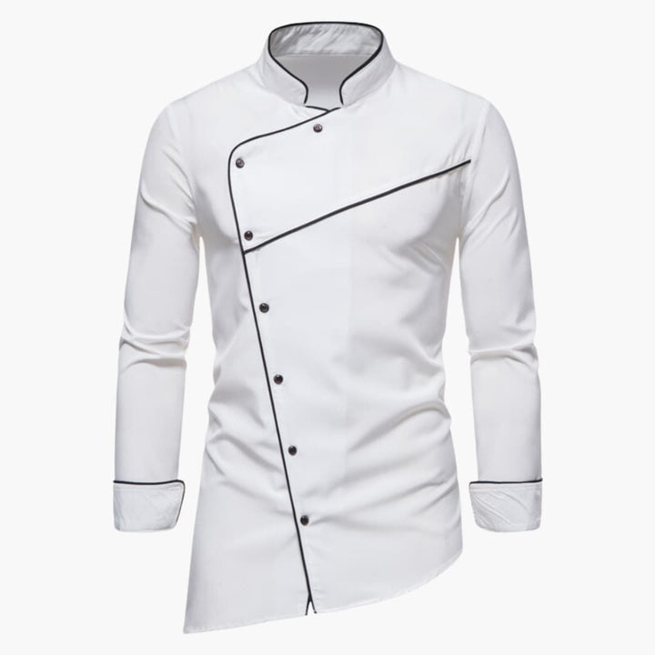 Herren Kochjacke mit Stehkragen und kontrastierendem Knopfleisten