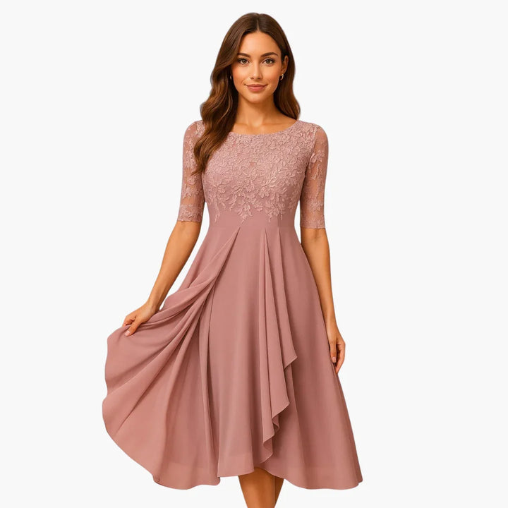 Spitzenärmel Midi Kleid für Damen