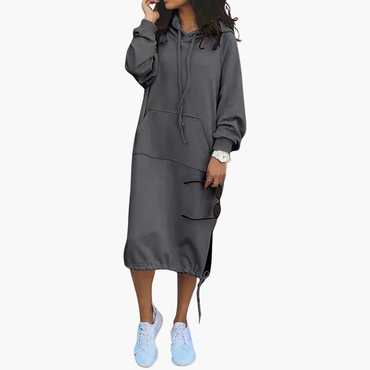 Damen Hoodie Kleid mit langen Ärmeln und Fronttasche