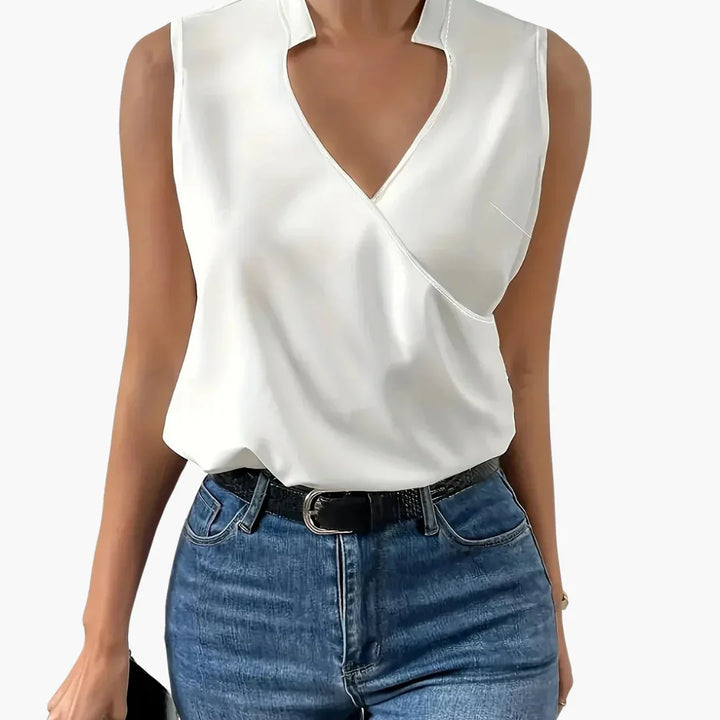 Ärmellose Wickelbluse mit Kragen für Damen - ModeMüller
