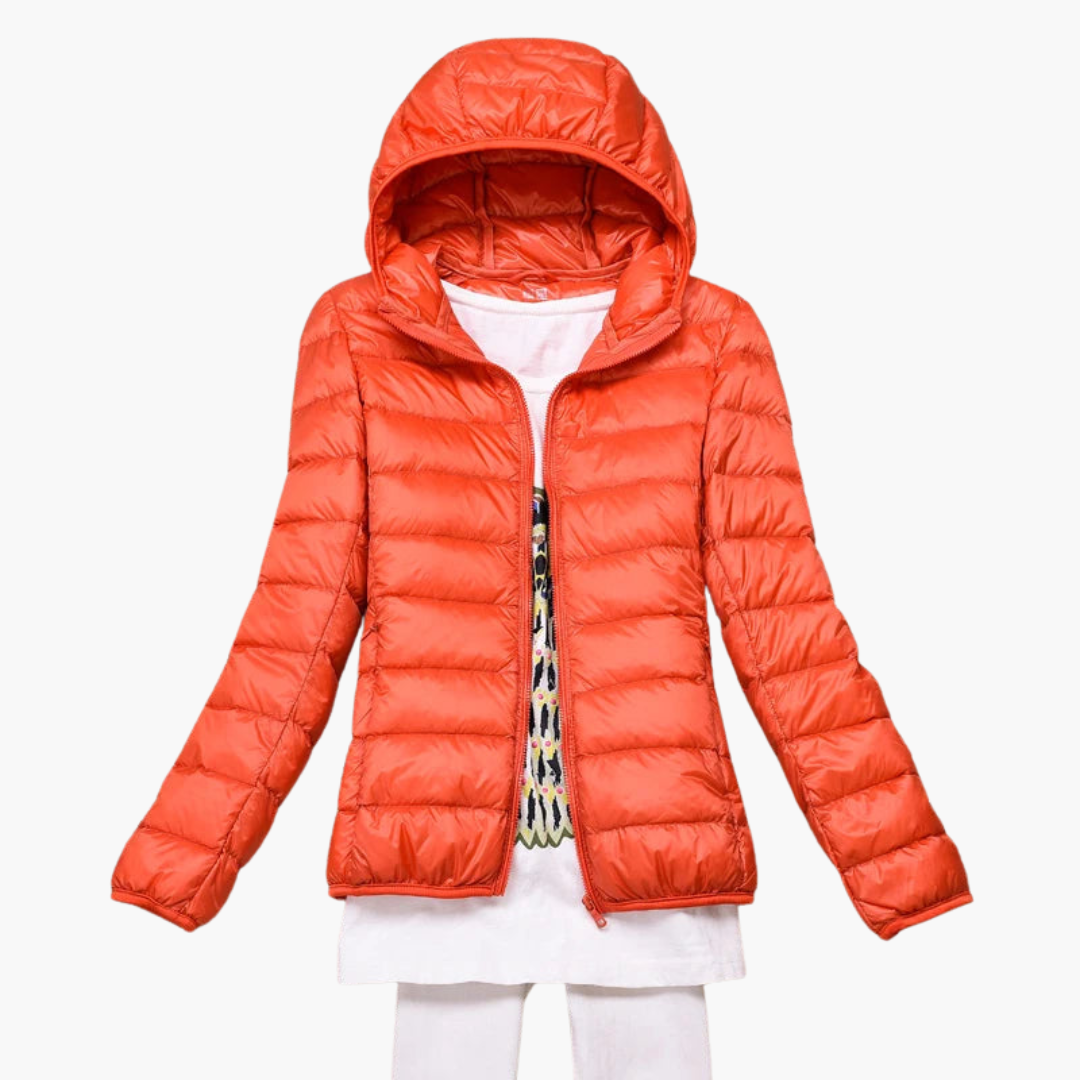 Damen Daunenjacke mit Kapuze und elastischen Bündchen