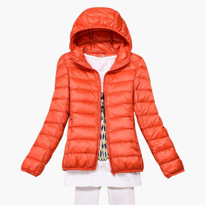 Damen Daunenjacke mit Kapuze und elastischen Bündchen