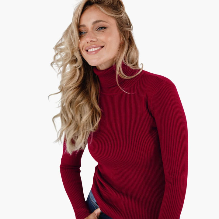 Damen Rollkragenpullover mit gerippter Oberfläche und langen Ärmeln