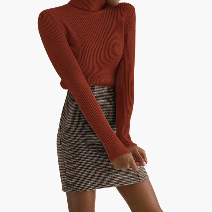 Damen Rollkragenpullover mit gerippter Oberfläche und langen Ärmeln