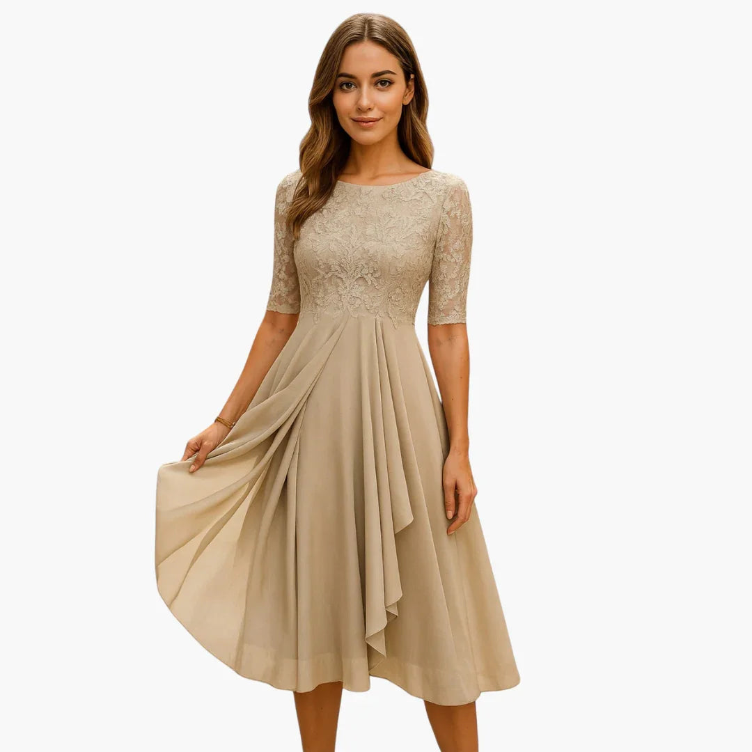 Spitzenärmel Midi Kleid für Damen