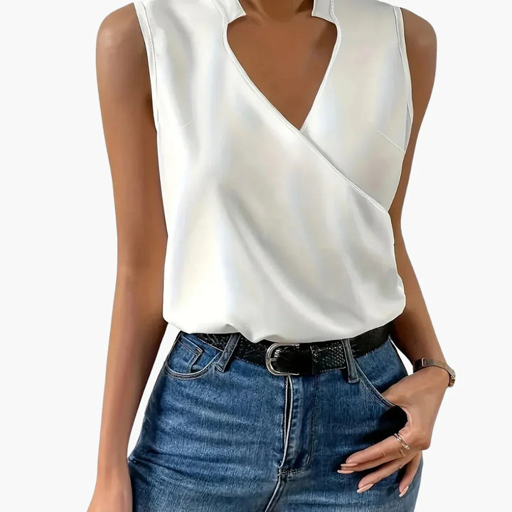 Ärmellose Wickelbluse mit Kragen für Damen - ModeMüller