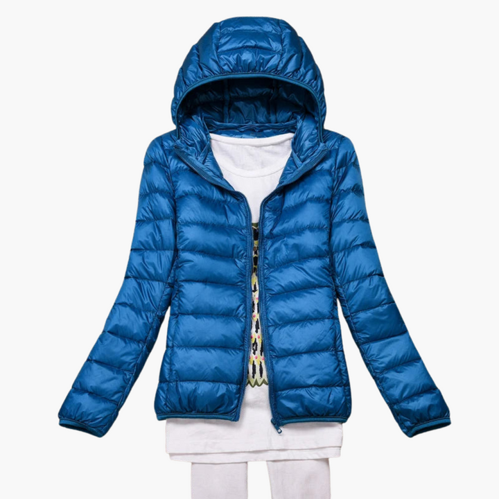 Damen Daunenjacke mit Kapuze und elastischen Bündchen