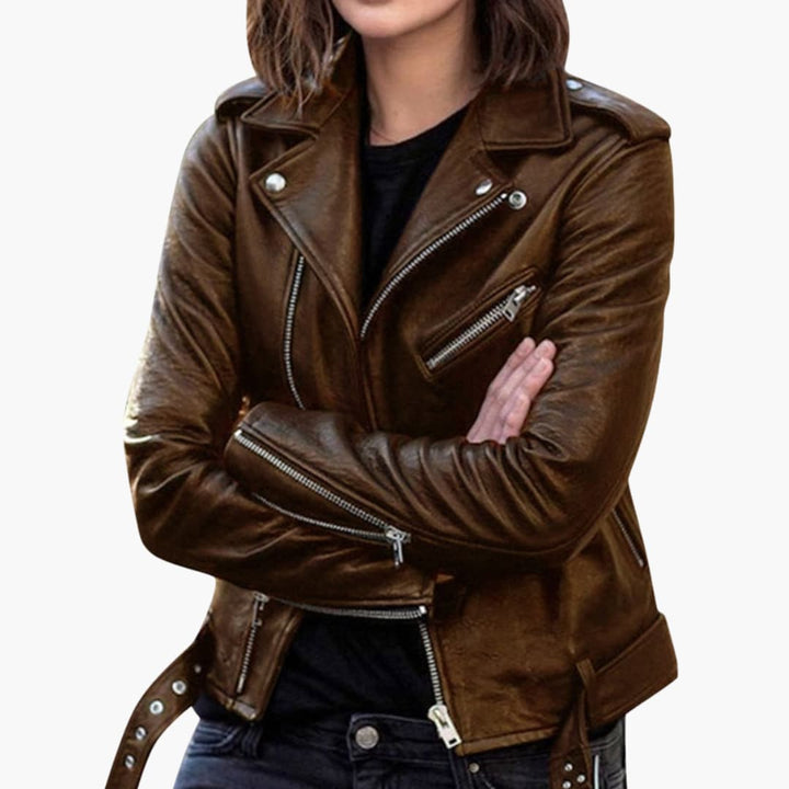 Damen Bikerjacke mit Reißverschluss und Reverskragen